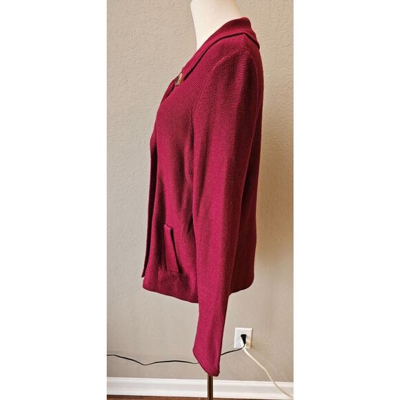 Susan Bristol Merino Wool Burgundy Double Button Cardigan Sweater Pockets Large - Picture 4 of 7